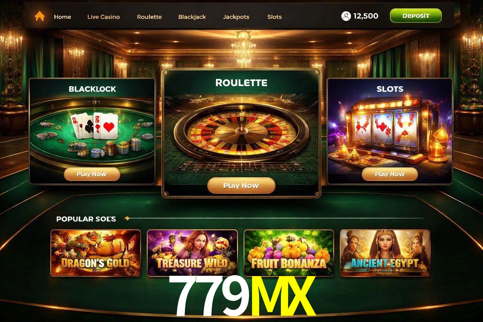 Vista de la plataforma 779MX Casino mostrando categorías organizadas de juegos en línea